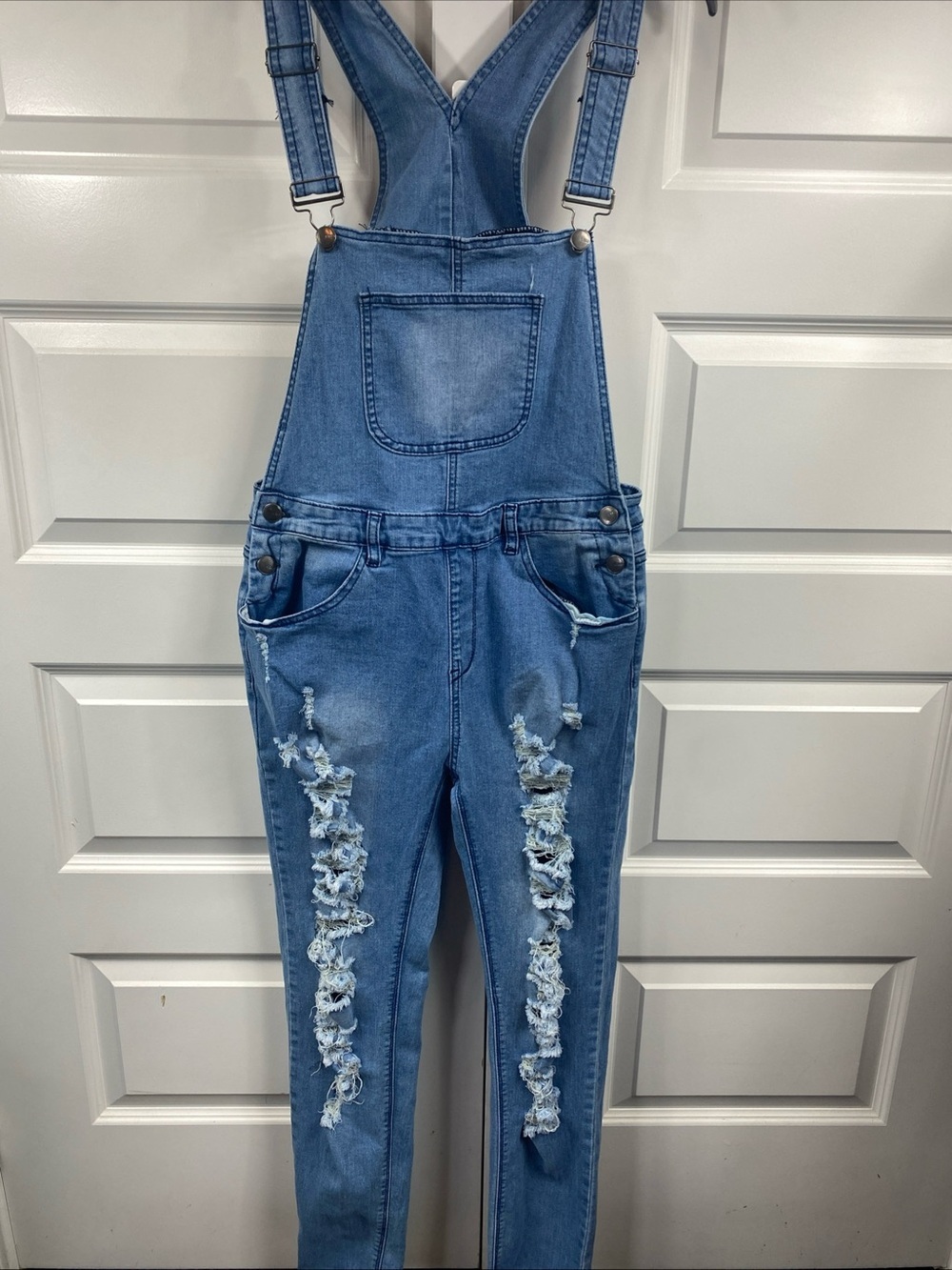 American Bazi Denim Overalls Jumpsuit Distressed Blue Skinny Destroyed Large